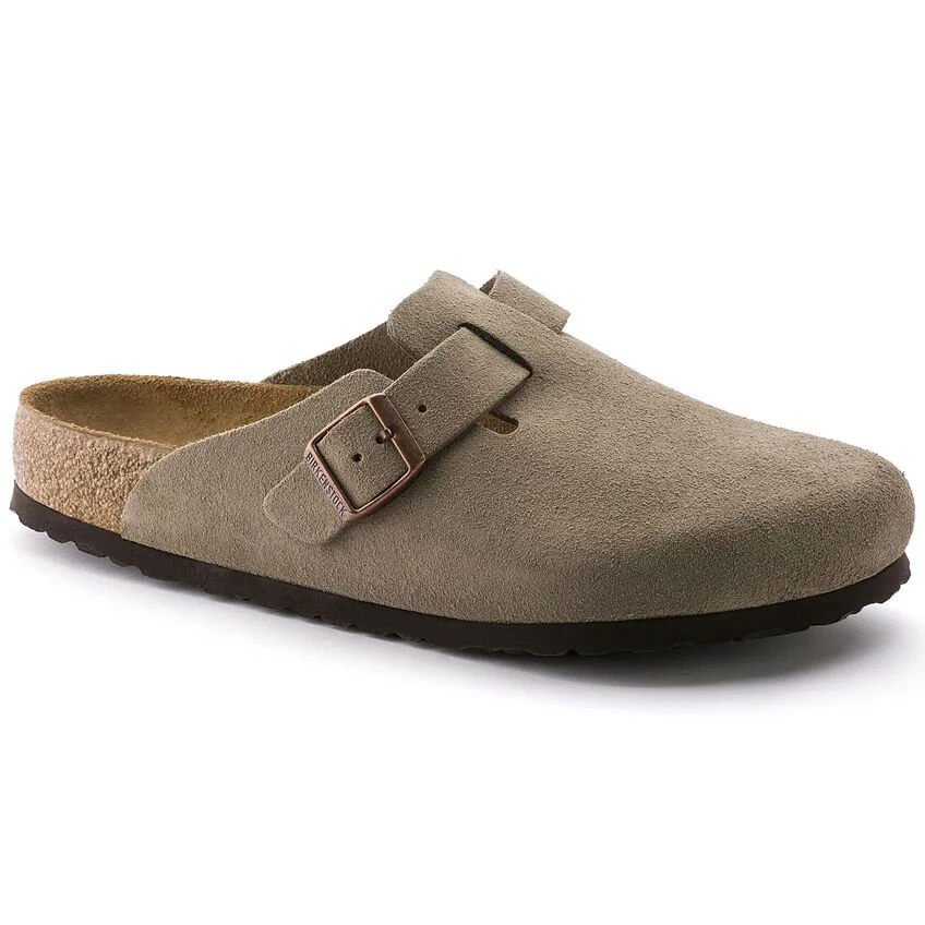 Birkenstock Boston Soft Footbed Suede Taupe — FOOTPRINTS ANN ARBOR